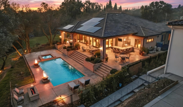 The backyard feels like a resort getaway.